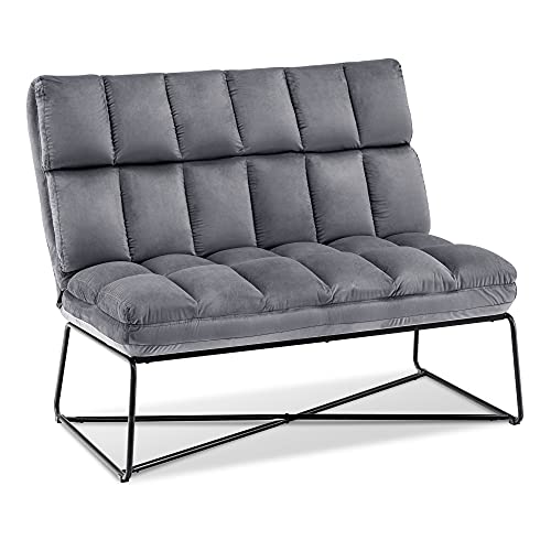 MCombo Loveseat Sofa Couch, Mid-Century Velvet Armless Settee, 2-Seater Upholstered Bench for Living Room Bedroom 4018 (Dark Grey)