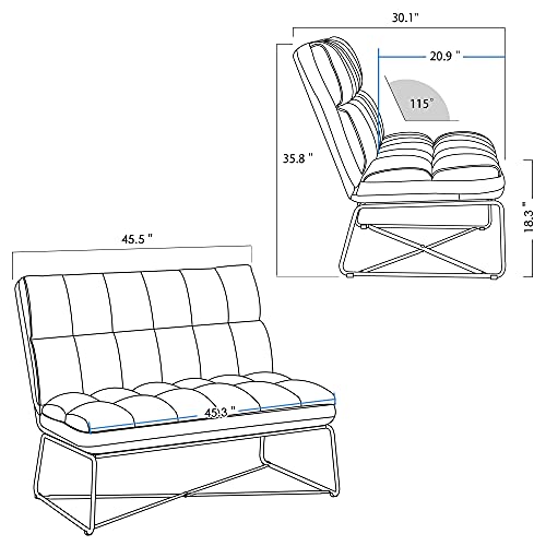 MCombo Loveseat Sofa Couch, Mid-Century Velvet Armless Settee, 2-Seater Upholstered Bench for Living Room Bedroom 4018 (Dark Grey)