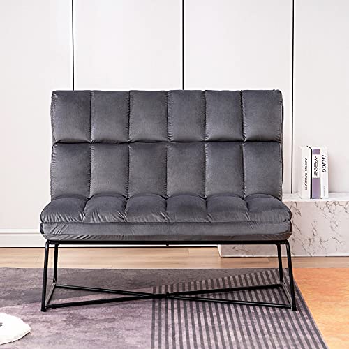 MCombo Loveseat Sofa Couch, Mid-Century Velvet Armless Settee, 2-Seater Upholstered Bench for Living Room Bedroom 4018 (Dark Grey)