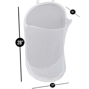 Smart Design Deluxe Over The Door Mesh Pop Up Laundry Hamper with Hook and Adjustable Strap - Set of 2 - Holds 3 Loads - College, Kids Bedroom Storage, Towel Basket Bag - 17 x 28 Inch - White