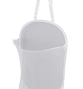 Smart Design Deluxe Over The Door Mesh Pop Up Laundry Hamper with Hook and Adjustable Strap - Set of 2 - Holds 3 Loads - College, Kids Bedroom Storage, Towel Basket Bag - 17 x 28 Inch - White