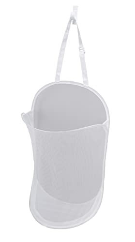 Smart Design Deluxe Over The Door Mesh Pop Up Laundry Hamper with Hook and Adjustable Strap - Set of 2 - Holds 3 Loads - College, Kids Bedroom Storage, Towel Basket Bag - 17 x 28 Inch - White