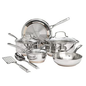 country living stainless steel with copper pots and pan 10-piece set, built for superior performance and durability, dishwasher safe kitchen cookware set