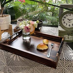 Ottoman Serving Tray - Rustic Farmhouse Decor; Lightweight with Metal Handles - Coffee Table Or Ottoman, Perfect for Parties, Decoration, Breakfast in Bed, Wine, Food, Tea! (Brown Tray)