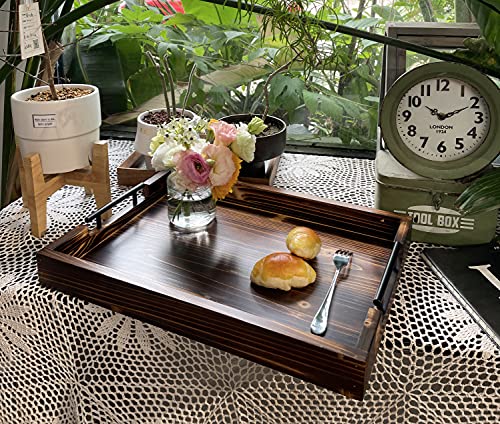 Ottoman Serving Tray - Rustic Farmhouse Decor; Lightweight with Metal Handles - Coffee Table Or Ottoman, Perfect for Parties, Decoration, Breakfast in Bed, Wine, Food, Tea! (Brown Tray)