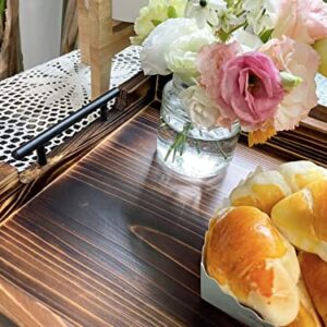 Ottoman Serving Tray - Rustic Farmhouse Decor; Lightweight with Metal Handles - Coffee Table Or Ottoman, Perfect for Parties, Decoration, Breakfast in Bed, Wine, Food, Tea! (Brown Tray)