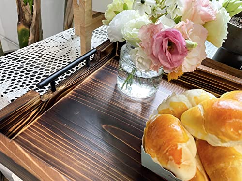 Ottoman Serving Tray - Rustic Farmhouse Decor; Lightweight with Metal Handles - Coffee Table Or Ottoman, Perfect for Parties, Decoration, Breakfast in Bed, Wine, Food, Tea! (Brown Tray)