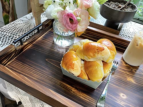 Ottoman Serving Tray - Rustic Farmhouse Decor; Lightweight with Metal Handles - Coffee Table Or Ottoman, Perfect for Parties, Decoration, Breakfast in Bed, Wine, Food, Tea! (Brown Tray)