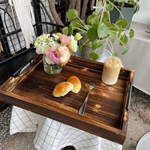 Ottoman Serving Tray - Rustic Farmhouse Decor; Lightweight with Metal Handles - Coffee Table Or Ottoman, Perfect for Parties, Decoration, Breakfast in Bed, Wine, Food, Tea! (Brown Tray)