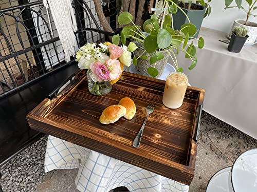 Ottoman Serving Tray - Rustic Farmhouse Decor; Lightweight with Metal Handles - Coffee Table Or Ottoman, Perfect for Parties, Decoration, Breakfast in Bed, Wine, Food, Tea! (Brown Tray)