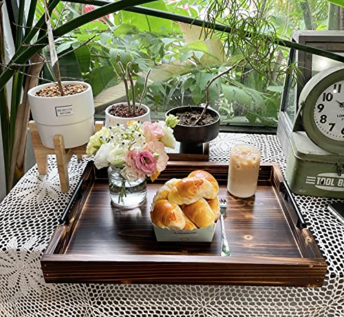 Ottoman Serving Tray - Rustic Farmhouse Decor; Lightweight with Metal Handles - Coffee Table Or Ottoman, Perfect for Parties, Decoration, Breakfast in Bed, Wine, Food, Tea! (Brown Tray)