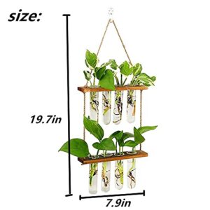 Wall Hanging Planter, 2 Tiered Plant Propagation Stations Plant Terrarium with Wooden Stand, Glass Planter Test Tube Vase for Propagating Hydroponic Plants Home Decor