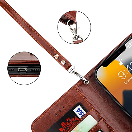 Bocasal Detachable Wallet Case for iPhone 13 Pro RFID Blocking Card Slots Holder Premium PU Leather Magnetic Kickstand Shockproof Wrist Strap Removable Flip Protective Cover 5G 6.1 inch (Brown)