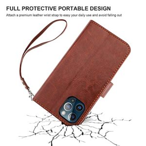 Bocasal Detachable Wallet Case for iPhone 13 Pro RFID Blocking Card Slots Holder Premium PU Leather Magnetic Kickstand Shockproof Wrist Strap Removable Flip Protective Cover 5G 6.1 inch (Brown)