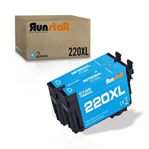 run star 2 pack 220xl cyan remanufactured ink cartridge replacement for epson 220xl t220xl use for epson workforce wf-2760 2750 2660 2650 2630 expression home xp-320 420 424 printer (2 cyan)