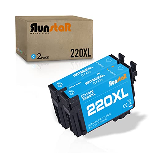 Run Star 2 Pack 220XL Cyan Remanufactured Ink Cartridge Replacement for Epson 220XL T220XL use for Epson Workforce WF-2760 2750 2660 2650 2630 Expression Home XP-320 420 424 Printer (2 Cyan)