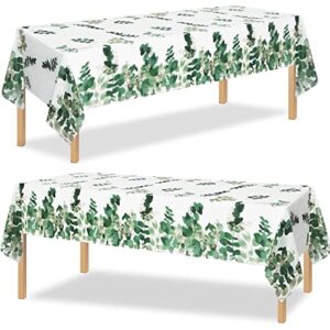 Eucalyptus Leaf Tablecloth 3pcs Sage Green Tablecloth Sage Green Baby Shower Decorations Eucalyptus Leaves Sage Greenery Plastic Table Covers for Neutral Green Baby Shower, Birthday, Wedding Decor