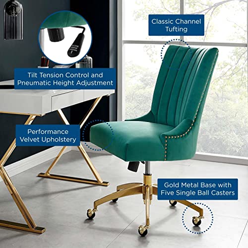 Modway Empower Channel Tufted Performance Velvet Office Chair in Gold Teal