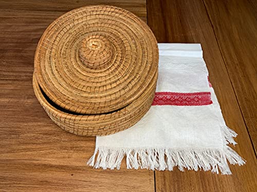 JOSE ARTESANO Pine Needle Tortilla Warmer (Ocoxal), 9.8 IN x 9.8 IN, Rustic Tortillero, Natural Brown, Handcrafted In Mexico, 100% Sustainable, Organic And Vegan, (Natural w cloth)