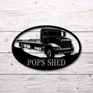 customized flat bed tow truck metal - trucking company decor - family metal sign - garage decor - transport business sign - truck driver gift - personalized gift - warehouse decor