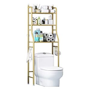 cushion 3tier freestanding bathroom storage cabinet, over the toilet shelf organizer, adjustable height metal rack, bathroom space saver, easy to assembly storage shelves, for bathroom, kitchen(gold)