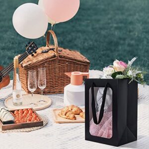 Sdootjewelry Black Gift Bag with Window, 10pcs Window Gift Bags with Handles, 11.8'' × 6.3'' × 7.9'' Gift Bags, Flower Bags for Bouquets