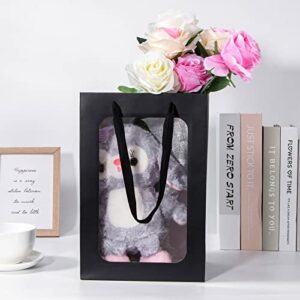 Sdootjewelry Black Gift Bag with Window, 10pcs Window Gift Bags with Handles, 11.8'' × 6.3'' × 7.9'' Gift Bags, Flower Bags for Bouquets