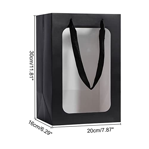 Sdootjewelry Black Gift Bag with Window, 10pcs Window Gift Bags with Handles, 11.8'' × 6.3'' × 7.9'' Gift Bags, Flower Bags for Bouquets