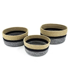 noor living design products 38330 basket set 3-piece cotton rope natural black s