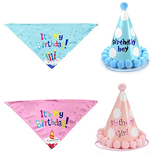 Avaner Dog Birthday Bandana Set, Pet Birthday Party Hat Bandana Bowtie Set for Small Medium Dogs Cats