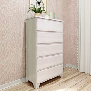 max & lily modern farmhouse 5-drawer wood dresser, white wash