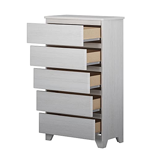 Max & Lily Modern Farmhouse 5-Drawer Wood Dresser, White Wash