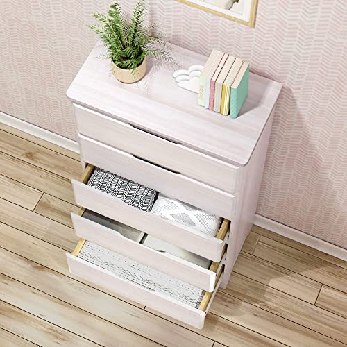 Max & Lily Modern Farmhouse 5-Drawer Wood Dresser, White Wash