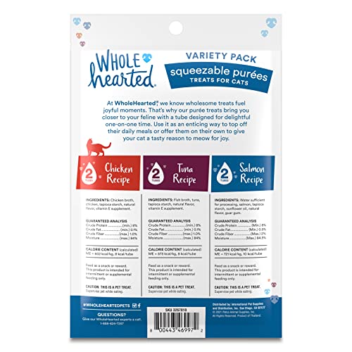 WholeHearted Squeezable Puree Cat Treat Variety Pack, 0.5 oz, Count of 6