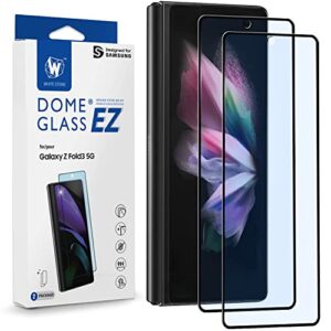 whitestone 2pack ez glass screen protector for galaxy z fold 3 2021, full coverage tempered glass shield [easy install] - two pack