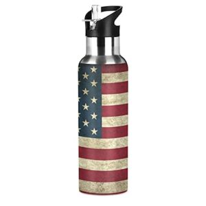 xigua american flag water bottle with straw lid vacuum insulated stainless steel thermo flask for sports cycling hiking school home,20 oz.
