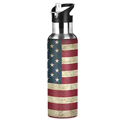 xigua American Flag Water Bottle with Straw Lid Vacuum Insulated Stainless Steel Thermo Flask for Sports Cycling Hiking School Home,20 oz.