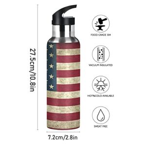 xigua American Flag Water Bottle with Straw Lid Vacuum Insulated Stainless Steel Thermo Flask for Sports Cycling Hiking School Home,20 oz.