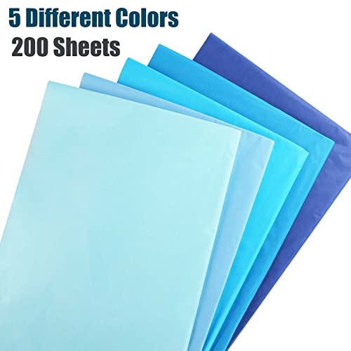 Shindel Tissue Gift Wrapping Paper Crafts, 200Sheets Blue Wrapping Tissue, 5 Colors, 19.7 x 27.6inches