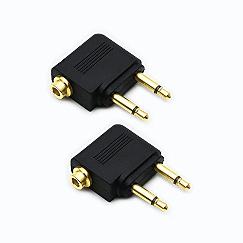 rgzhihuifz 3.5mm Male to 3.5mm Female Airplane Headphone Adapter Gold Plated (2 Pack)