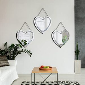 DMDFIRST Crystal Crush Diamond Heart Shaped Silver Mirror with Silver Stainless Steel Chain for Wall Decoration 12x12x0.5 inch Wall Hang Frameless Mirror Glass Diamond Decor Glam Mirror