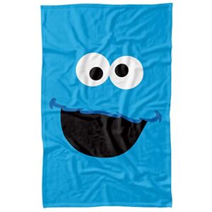 logovision sesame street cookie monster face officially licensed fleece blanket 36" x 58"