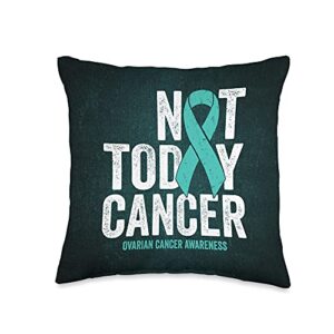 ovarian cancer awareness products by pixelcynic not today ovarian cancer awareness survivor teal ribbon throw pillow, 16x16, multicolor