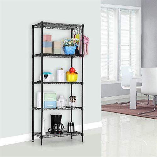 Flandre 5 Tier Wire Shelving, Metal Storage Rack Adjustable Shelf Standing, Durable Organizer Unit Perfect for Laundry Bathroom Kitchen Pantry Closet 22x12x60 in (Black)