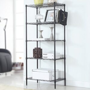 Flandre 5 Tier Wire Shelving, Metal Storage Rack Adjustable Shelf Standing, Durable Organizer Unit Perfect for Laundry Bathroom Kitchen Pantry Closet 22x12x60 in (Black)