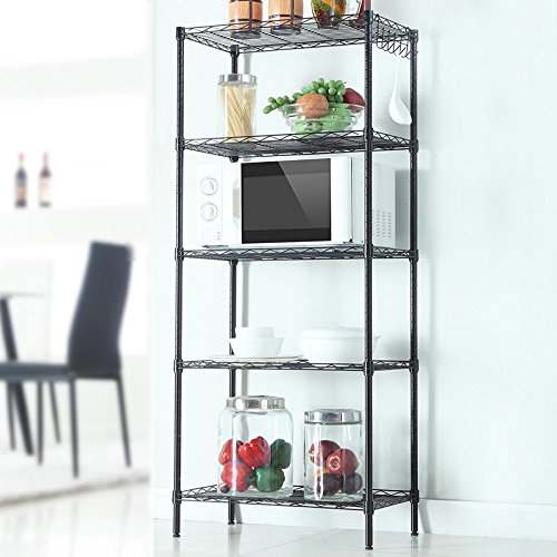 Flandre 5 Tier Wire Shelving, Metal Storage Rack Adjustable Shelf Standing, Durable Organizer Unit Perfect for Laundry Bathroom Kitchen Pantry Closet 22x12x60 in (Black)