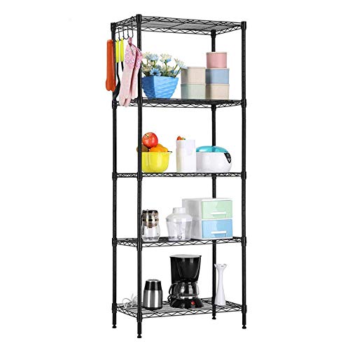 Flandre 5 Tier Wire Shelving, Metal Storage Rack Adjustable Shelf Standing, Durable Organizer Unit Perfect for Laundry Bathroom Kitchen Pantry Closet 22x12x60 in (Black)