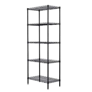 Flandre 5 Tier Wire Shelving, Metal Storage Rack Adjustable Shelf Standing, Durable Organizer Unit Perfect for Laundry Bathroom Kitchen Pantry Closet 22x12x60 in (Black)