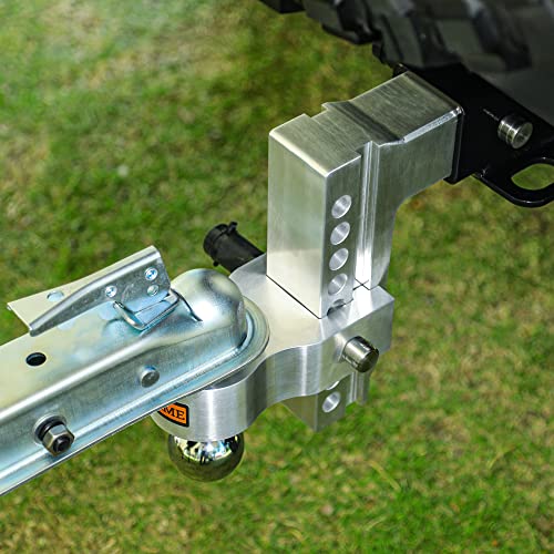 LOCAME Adjustable Trailer Hitch, Fits 2-Inch Receiver, 8-Inch Drop/Rise Aluminum Drop Hitch, 12,500 LBS GTW-Tow Hitch for Heavy Duty Truck with Double Stainless Steel Locks, Silver, LC0004