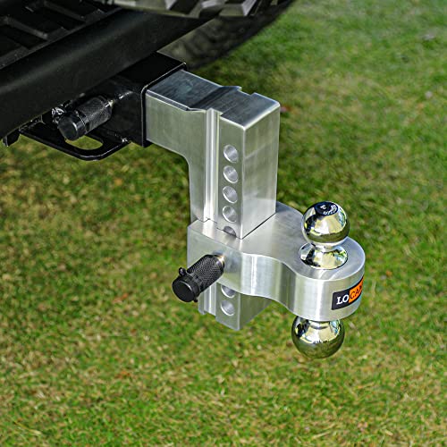 LOCAME Adjustable Trailer Hitch, Fits 2-Inch Receiver, 8-Inch Drop/Rise Aluminum Drop Hitch, 12,500 LBS GTW-Tow Hitch for Heavy Duty Truck with Double Stainless Steel Locks, Silver, LC0004